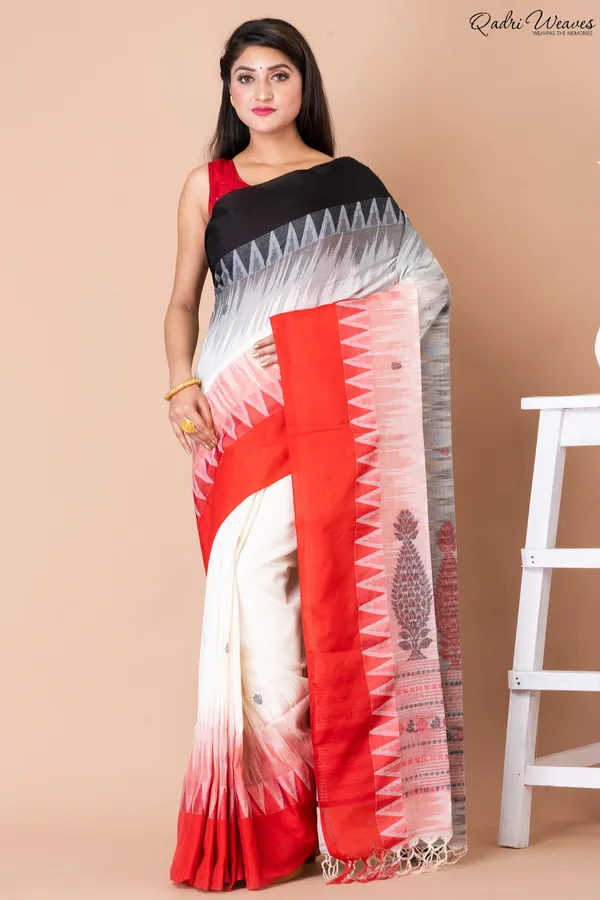 Handloom_White_&_Red_Pure_Cotton_Ikat_Saree