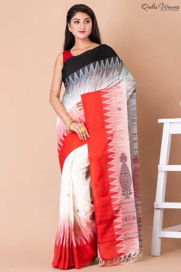 Handloom_White_&_Red_Pure_Cotton_Ikat_Saree