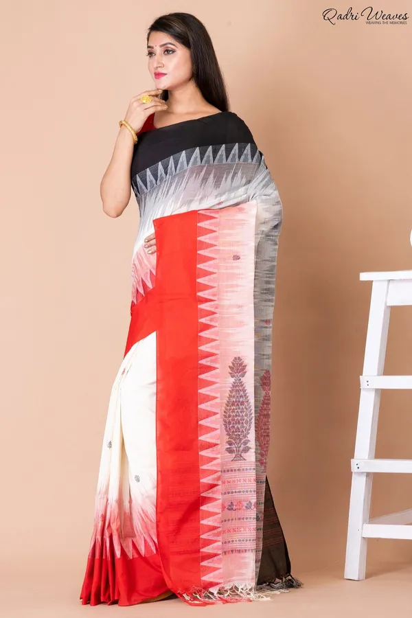 Handloom_White_&_Red_Pure_Cotton_Ikat_Saree