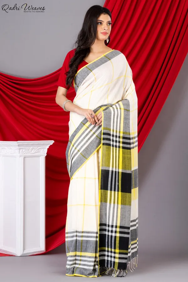 Handloom_White_&_Yellow_Check_Premium_Mulmul_Khadi_Cotton_Saree