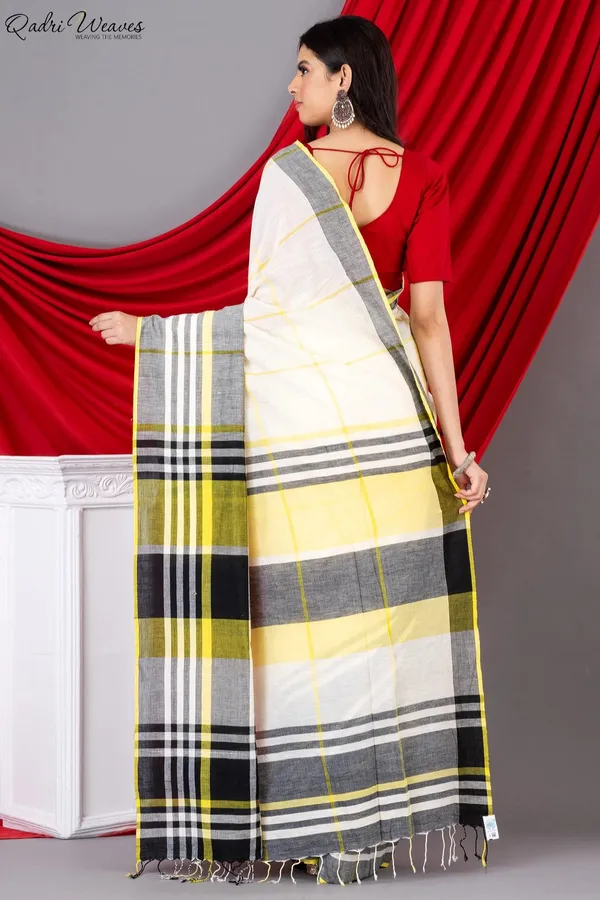 Handloom_White_&_Yellow_Check_Premium_Mulmul_Khadi_Cotton_Saree