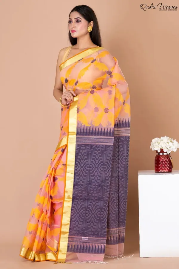 Handloom_Yellow_&_Mulberry_Kota_Silk_Saree