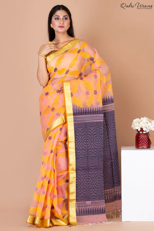 Handloom_Yellow_&_Mulberry_Kota_Silk_Saree