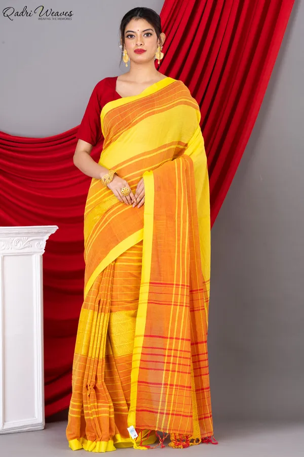 Handloom_Yellow_Pure_Premium_Cotton_Tangail_Saree