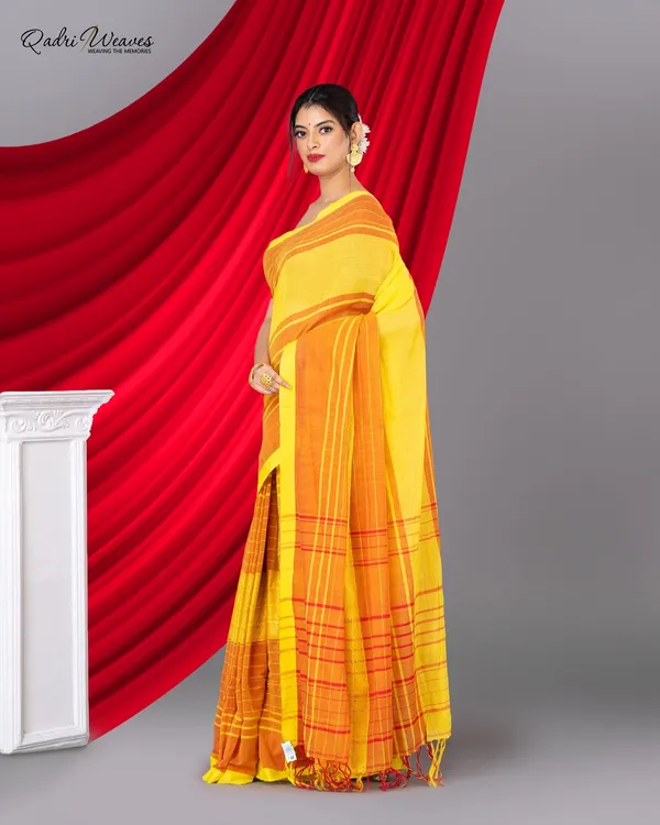 Handloom_Yellow_Pure_Premium_Cotton_Tangail_Saree