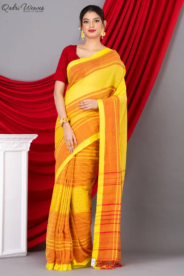 Handloom_Yellow_Pure_Premium_Cotton_Tangail_Saree