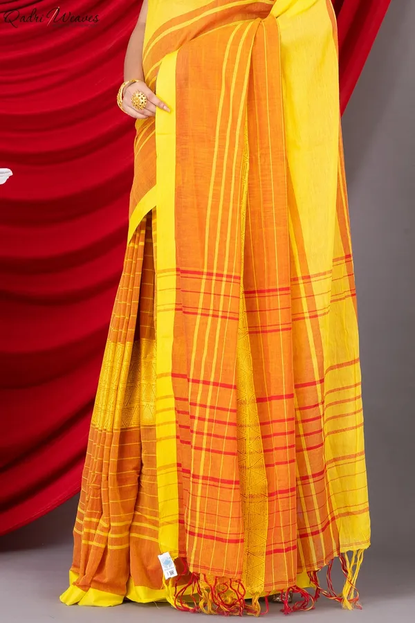 Handloom_Yellow_Pure_Premium_Cotton_Tangail_Saree