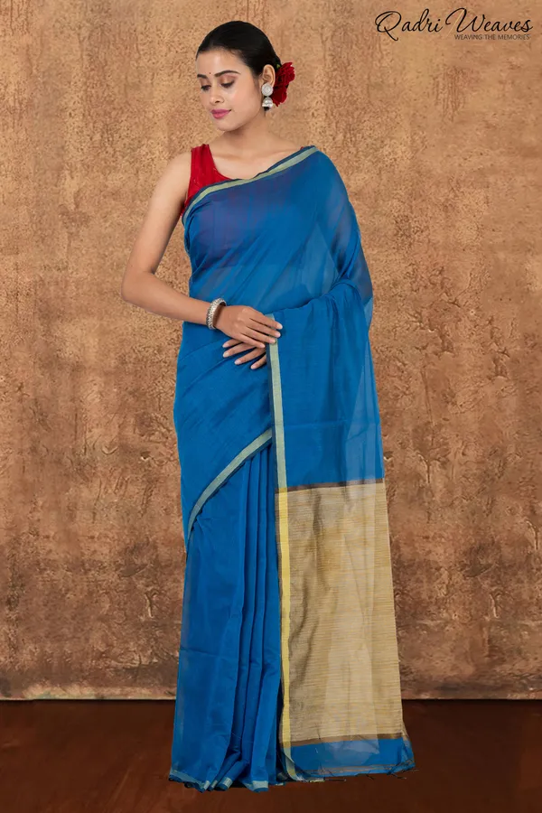 Lapis_Blue_&_Golden_Ghicha_Silk_Saree_With_Blouse