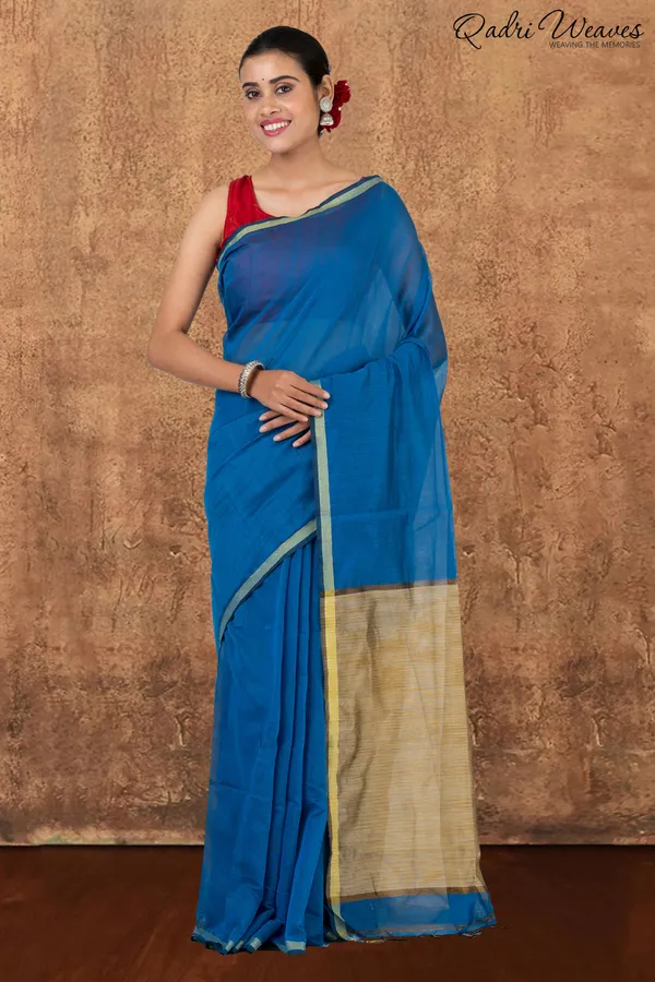 Lapis_Blue_&_Golden_Ghicha_Silk_Saree_With_Blouse
