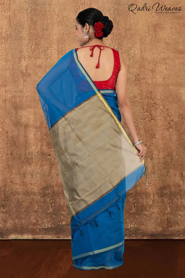 Lapis_Blue_&_Golden_Ghicha_Silk_Saree_With_Blouse