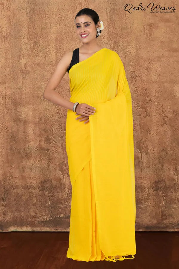 Lemon_Yellow_Striped_Khadi_Saree