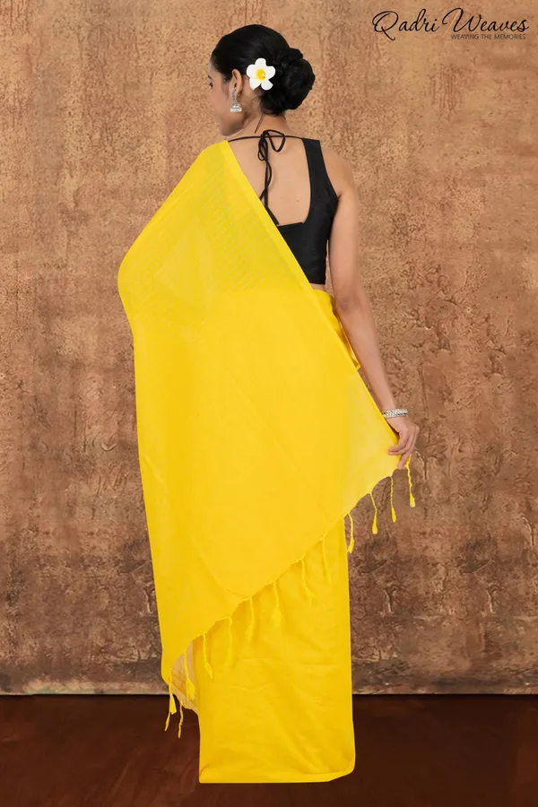 Lemon_Yellow_Striped_Khadi_Saree