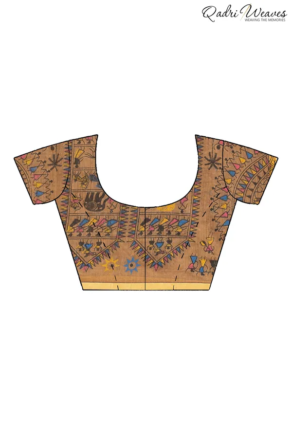 Mustard_Madhubani_Print_Cotton_Silk_Saree_With_Blouse