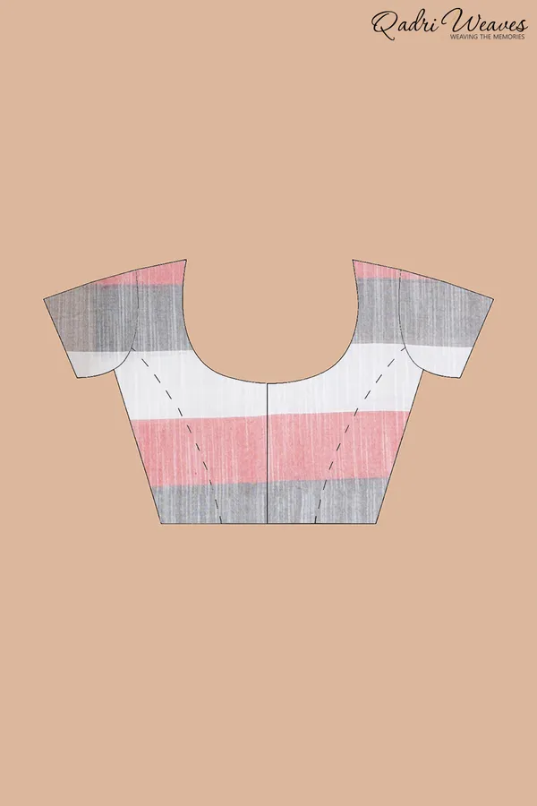 Pink_&_Grey_Striped_Checkered_Pure_Cotton_Saree