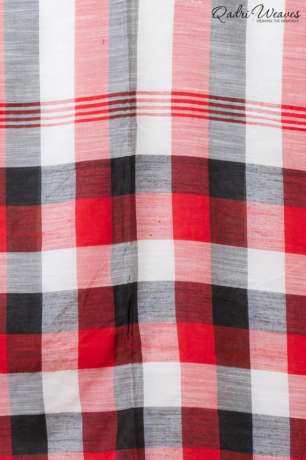Pink_&_Grey_Striped_Checkered_Pure_Cotton_Saree