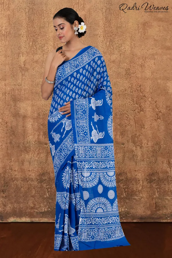 Printed_Blue_Classical_Dance_Design_Pure_Mulmul_Saree