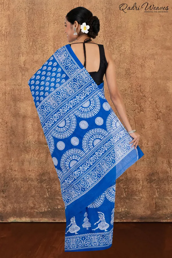 Printed_Blue_Classical_Dance_Design_Pure_Mulmul_Saree