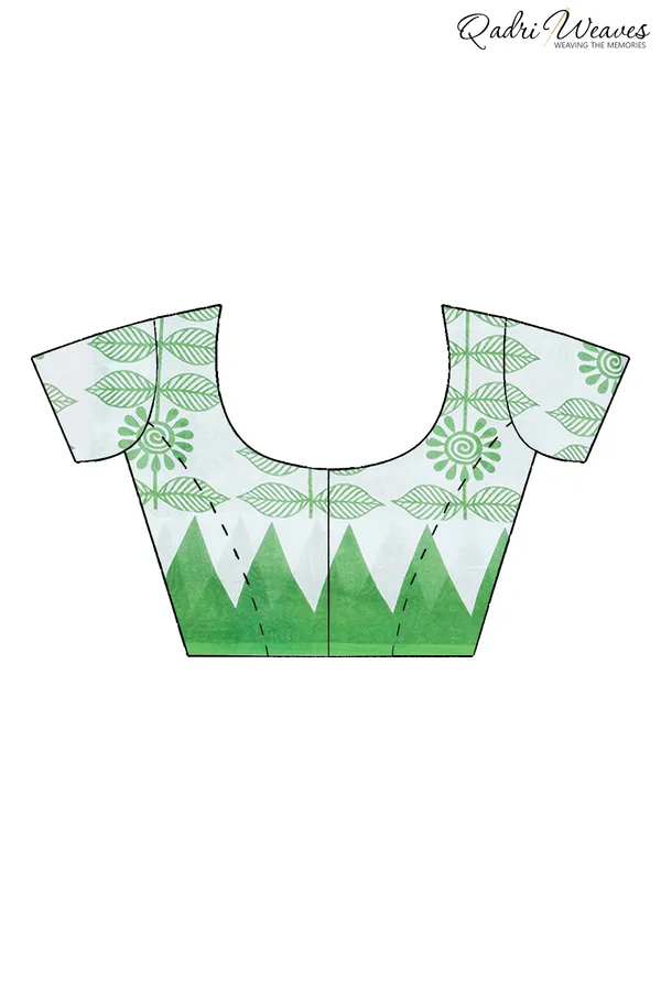 Printed_Forest_Green_Ancient_Civilizations_&_Flower_Design_Pure_Mulmul_Saree_With_Blouse