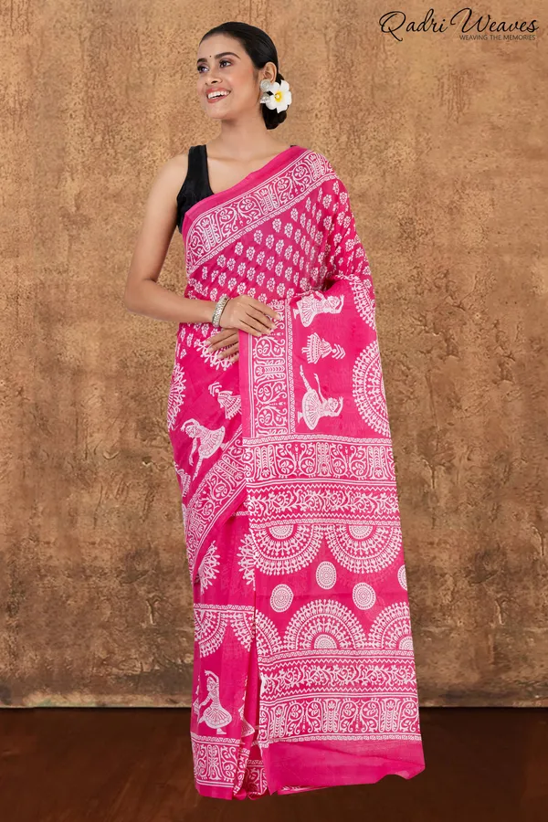 Printed_Pink_Classical_Dance_Design_Pure_Mulmul_Saree