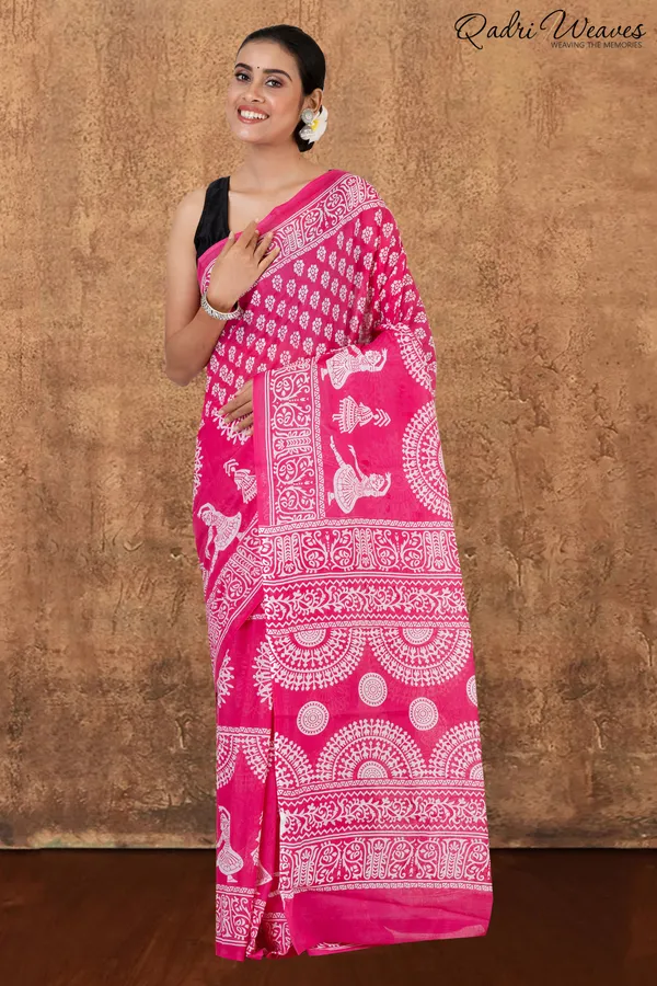 Printed_Pink_Classical_Dance_Design_Pure_Mulmul_Saree