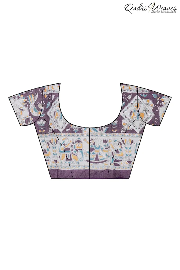 Printed_Purple_Indian_Procession_Design_Pure_Mulmul_Saree_With_Blouse