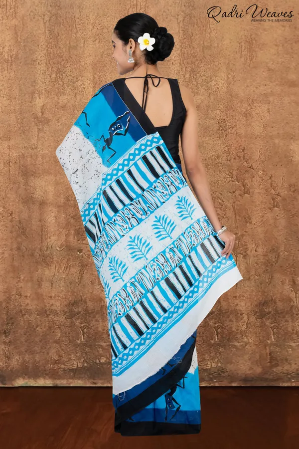 Printed_White_&_Blue_Pure_Mulmul_Cotton_Saree