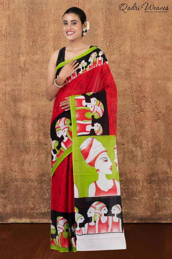 Printed_White_&_Red_Pure_Mulmul_Cotton_Saree
