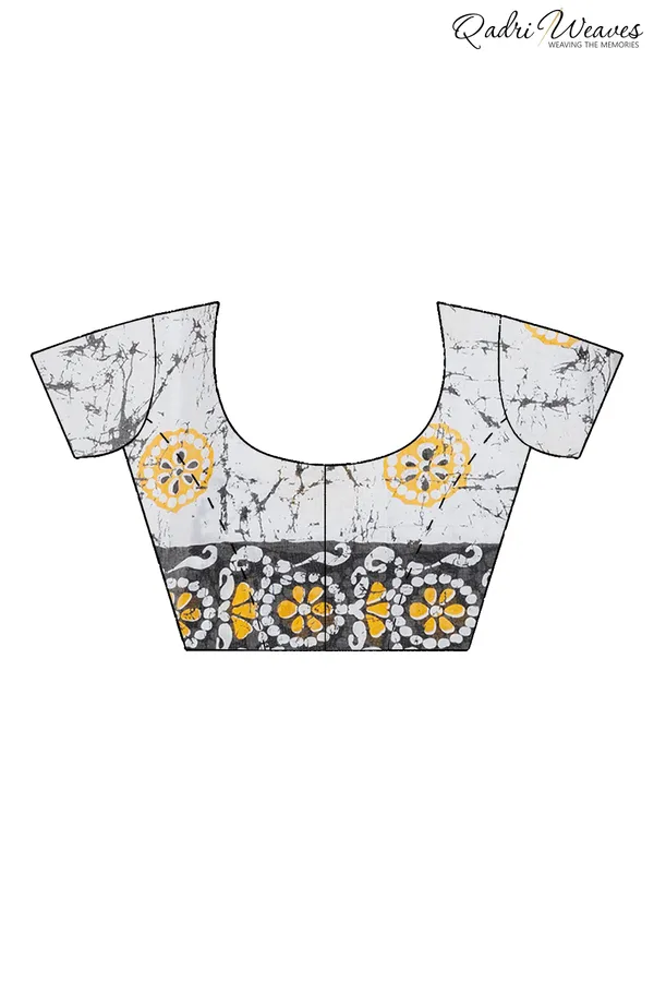 Printed_Yellow_&_Black_Flower_Design_Pure_Mulmul_Saree
