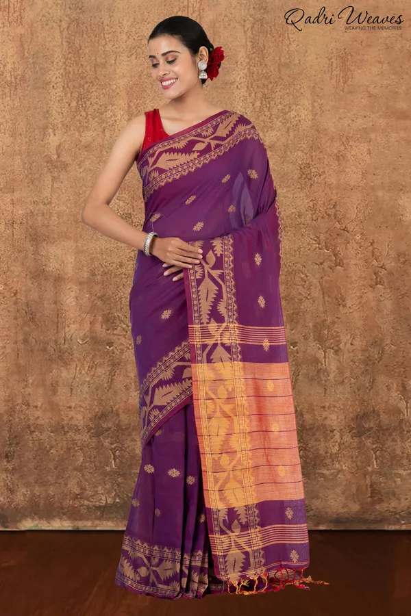 Purple_&_Copper_Korat_Linen_Saree_With_Blouse