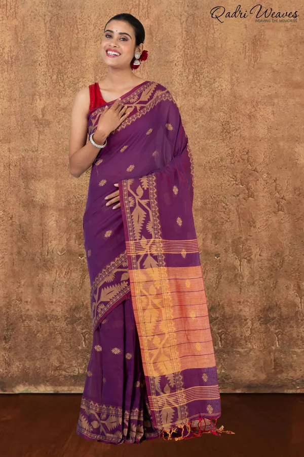 Purple_&_Copper_Korat_Linen_Saree_With_Blouse