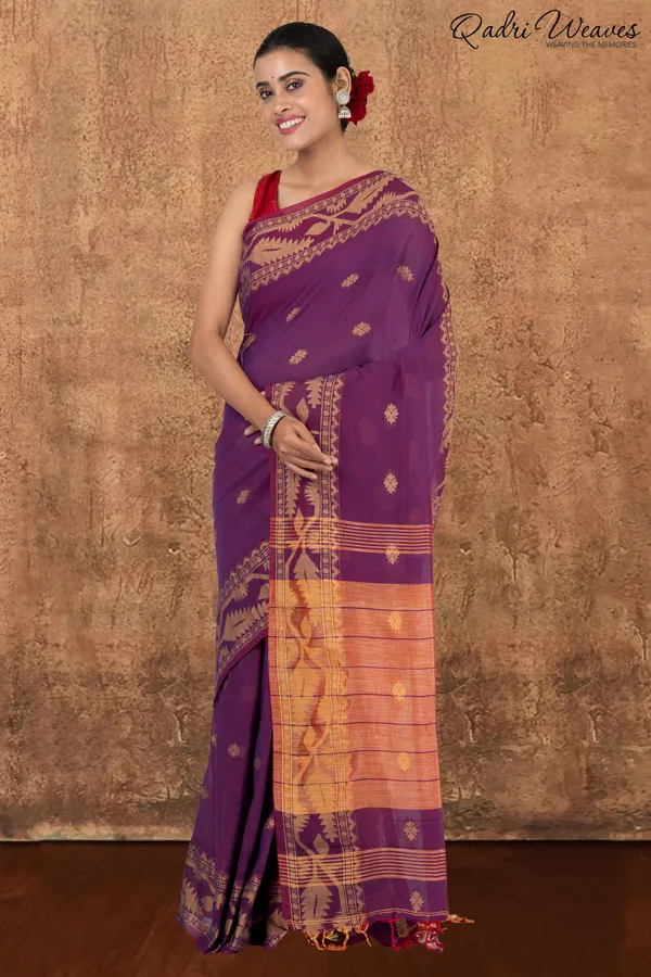 Purple_&_Copper_Korat_Linen_Saree_With_Blouse