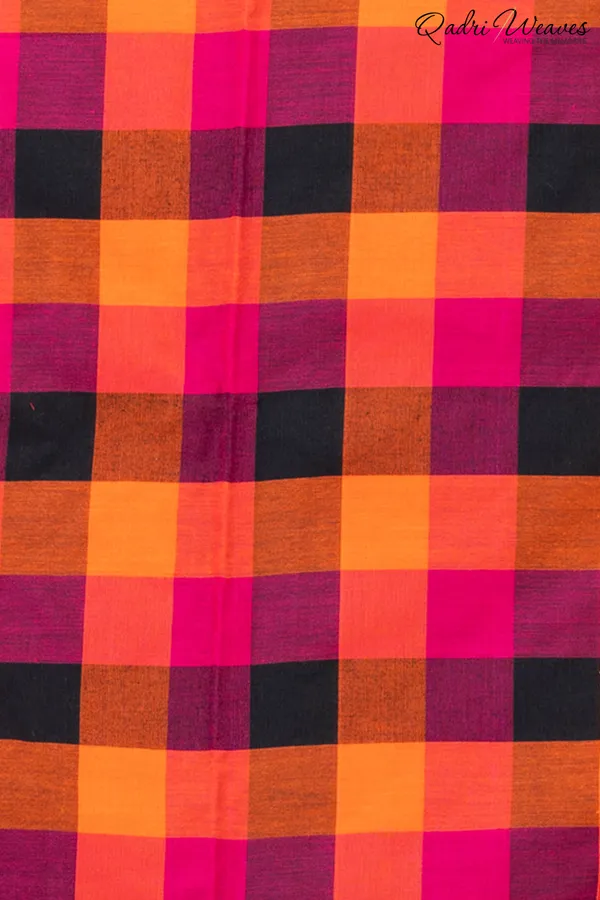 Purple_&_Mustard_Striped_Checkered_Pure_Cotton_Saree
