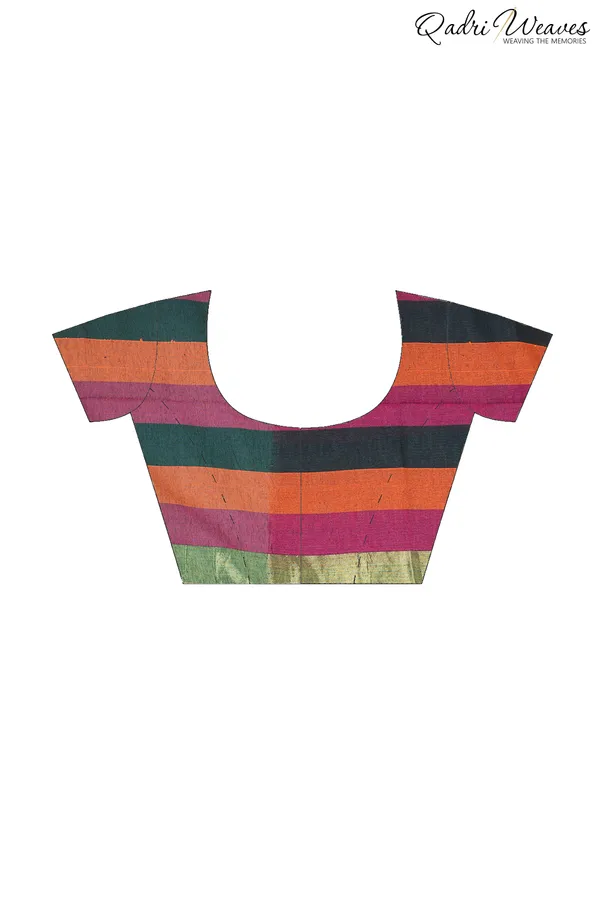 Purple_&_Mustard_Striped_Checkered_Pure_Cotton_Saree