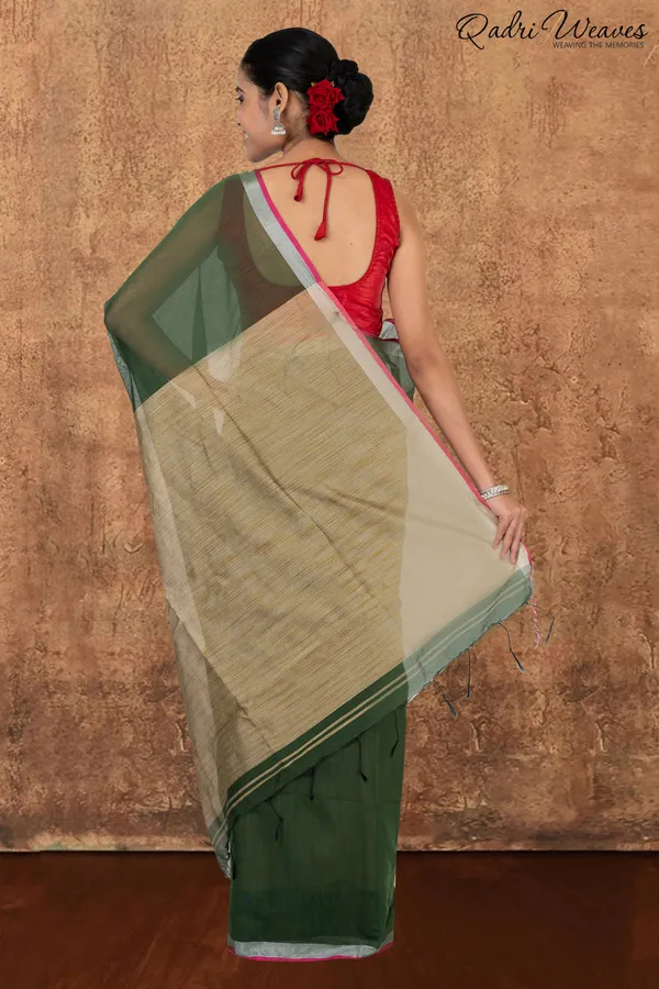 Seaweed_Green_&_Golden_Ghicha_Silk_Saree_With_Blouse