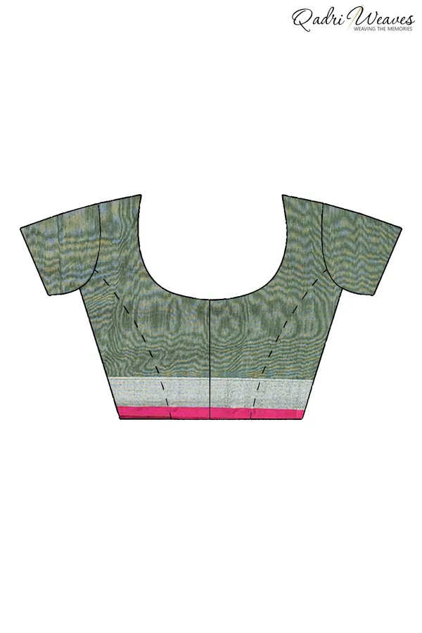 Seaweed_Green_&_Golden_Ghicha_Silk_Saree_With_Blouse