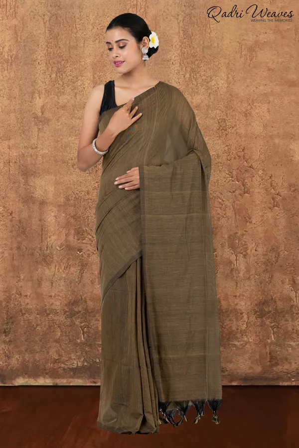 Wood_Brown_Pure_Khadi_Saree