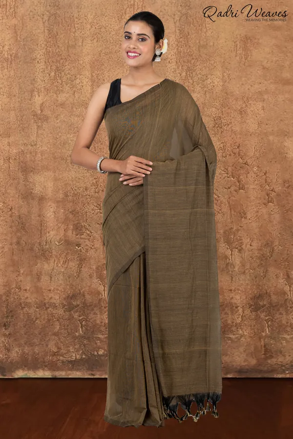 Wood_Brown_Pure_Khadi_Saree