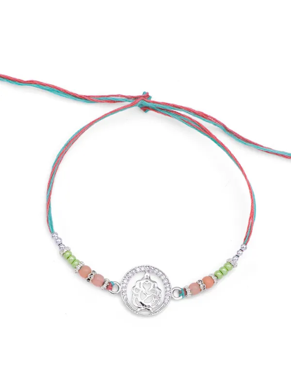 925_Silver_Rakhi_With_Precious_White_Zircon_Stone_For_Women