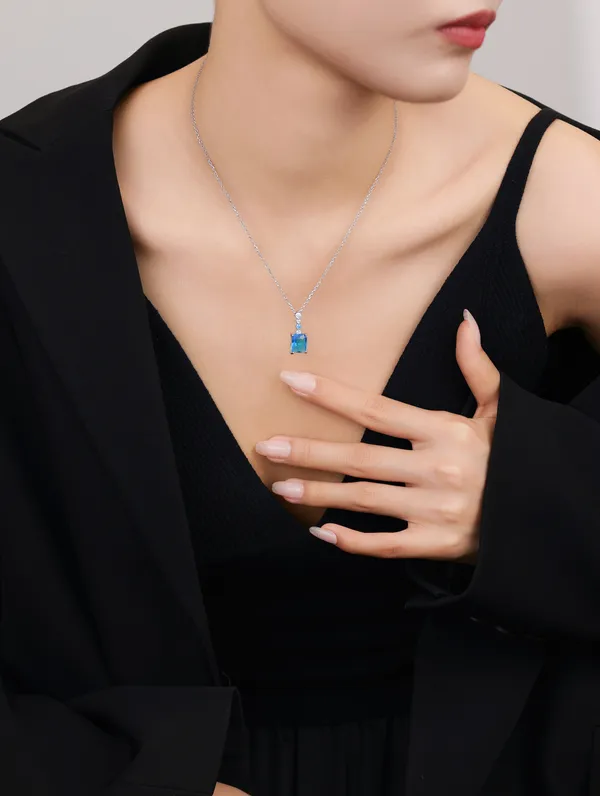 925_Silver_White_Swarovski_Zircon_With_Semi_Precious_Blue_Stone_Chain_For_Women