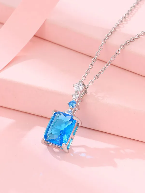 925_Silver_White_Swarovski_Zircon_With_Semi_Precious_Blue_Stone_Chain_For_Women