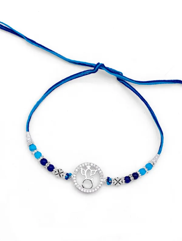 925_Silver_Blue_Rakhi_With_Precious_White_Zircon_Stone_For_Women