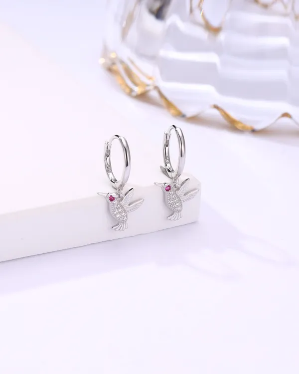 925_Silver_White_&_Small_Pink_Swarovski_Zircon_Hummingbird_Earrings(22_Carat)_For_Women