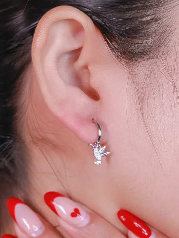 925_Silver_White_&_Small_Pink_Swarovski_Zircon_Hummingbird_Earrings(22_Carat)_For_Women