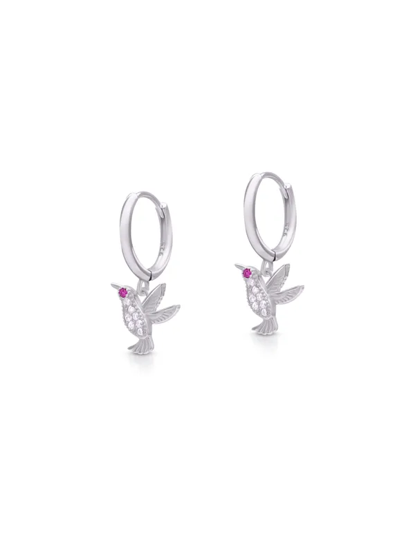 925_Silver_White_&_Small_Pink_Swarovski_Zircon_Hummingbird_Earrings(22_Carat)_For_Women