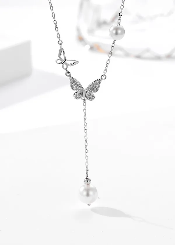 925_Silver_White_Swarovski_Zircon_With_Natural_Pearl_Chain_For_Women