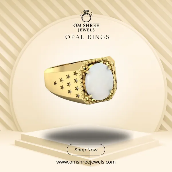 White_Opal_Created_Gemstone_Ring_Adjustable_Opal_Ring_For_Men_And_Women