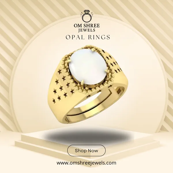 White_Opal_Created_Gemstone_Ring_Adjustable_Opal_Ring_For_Men_And_Women