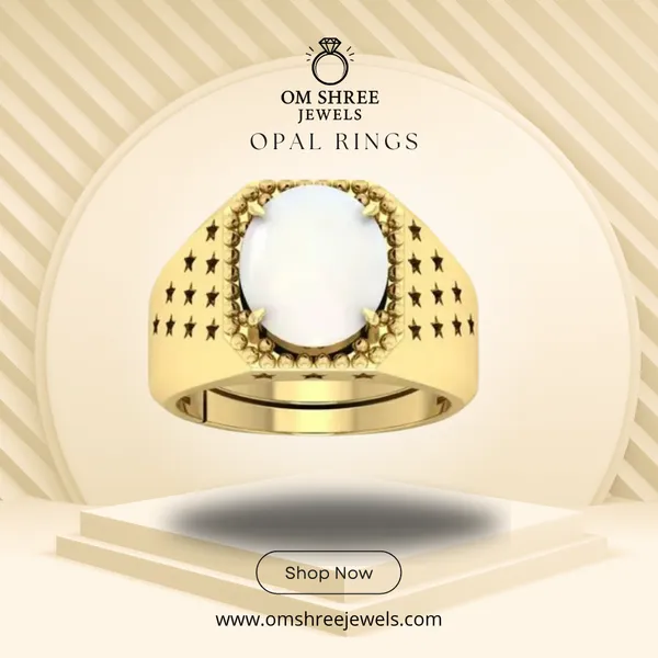 White_Opal_Created_Gemstone_Ring_Adjustable_Opal_Ring_For_Men_And_Women