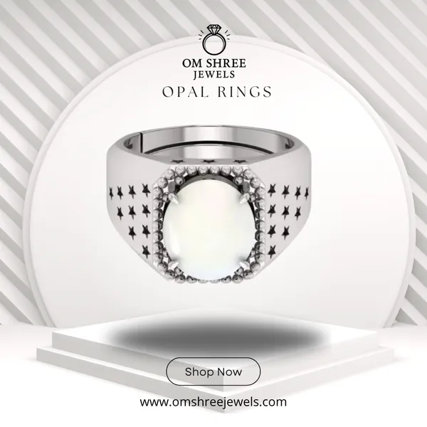 White_Opal_Created_Gemstone_Ring_Adjustable_Opal_Ring_For_Men_And_Women