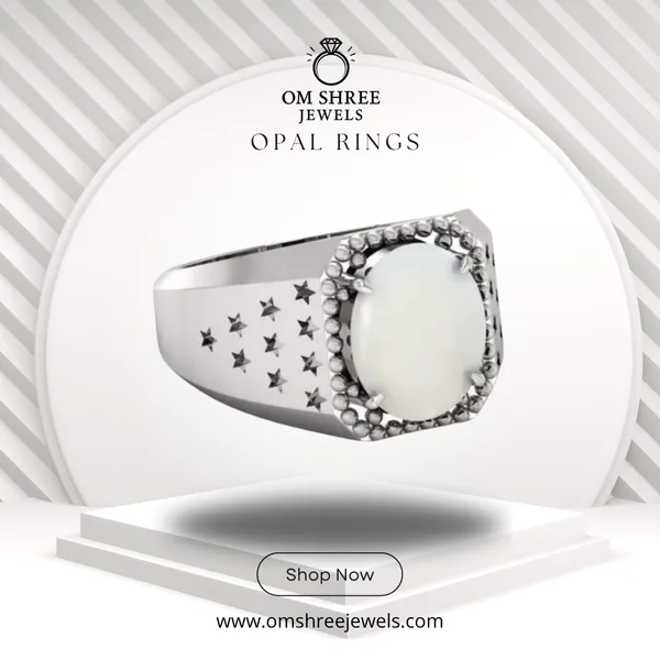 White_Opal_Created_Gemstone_Ring_Adjustable_Opal_Ring_For_Men_And_Women